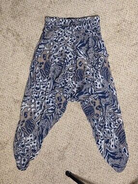 Buddha Pants Harem Savannah 100% Cotton Unisex Size XXS Blue Artsy Boho Yoga
